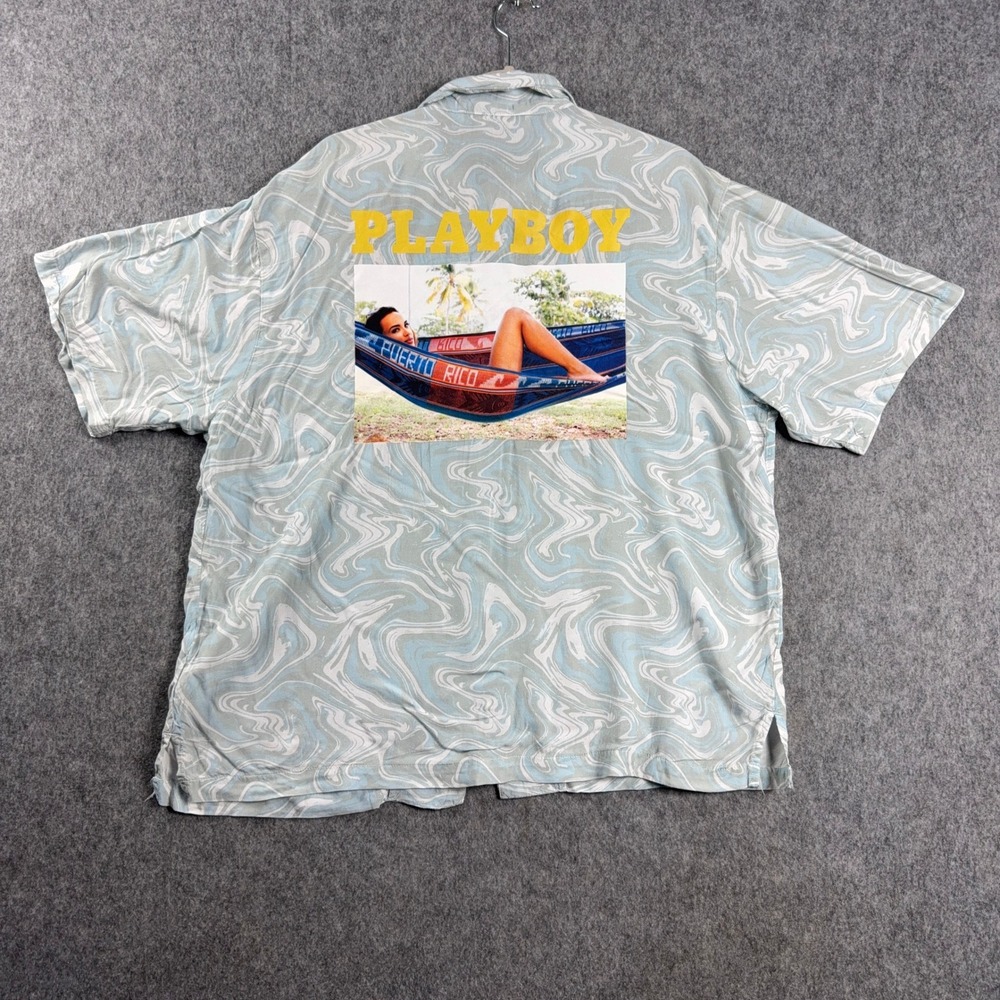 Playboy by PacSun Mens Large Blue Marble Swirl Short Sleeve Button Down Shirt